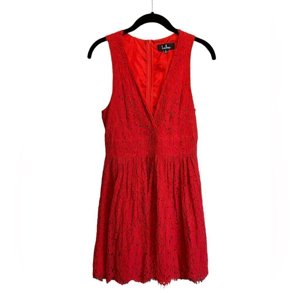 5 for $25🔥Lulus In This Moment Red Lace Sleeveless Skater Dress‎ Size 6